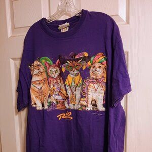 Rio Prints of Tails Womens T Shirt, XL, Purple W cats, New